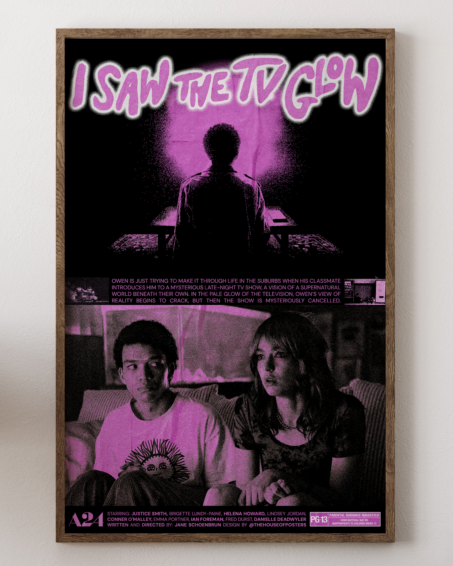 I Saw the TV Glow poster with surreal neon visuals, indie art, from House of Posters.