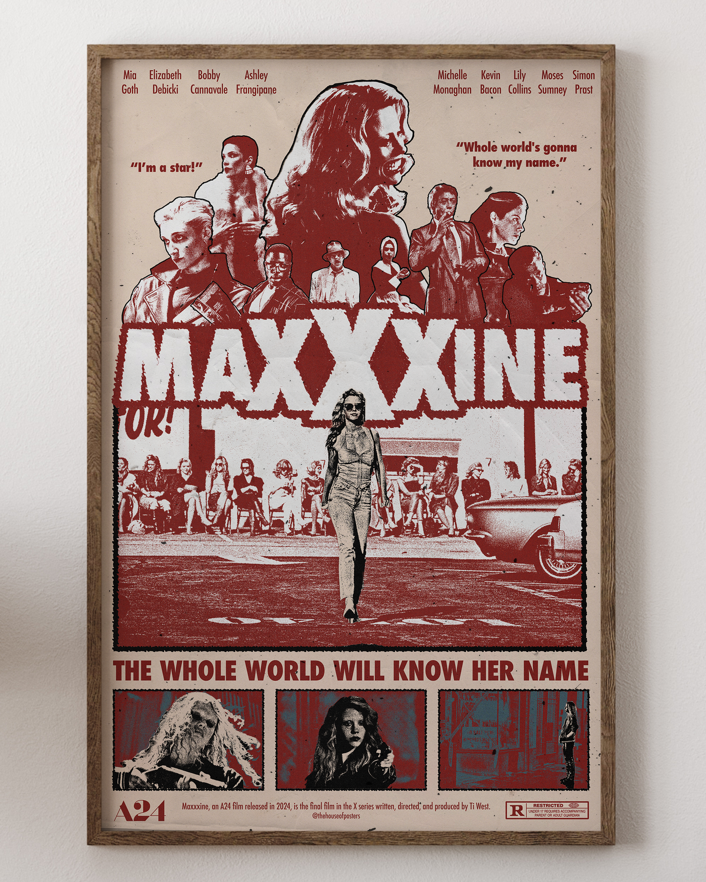 Maxxxine poster with Mia Goth, neon horror thriller art, from House of Posters.