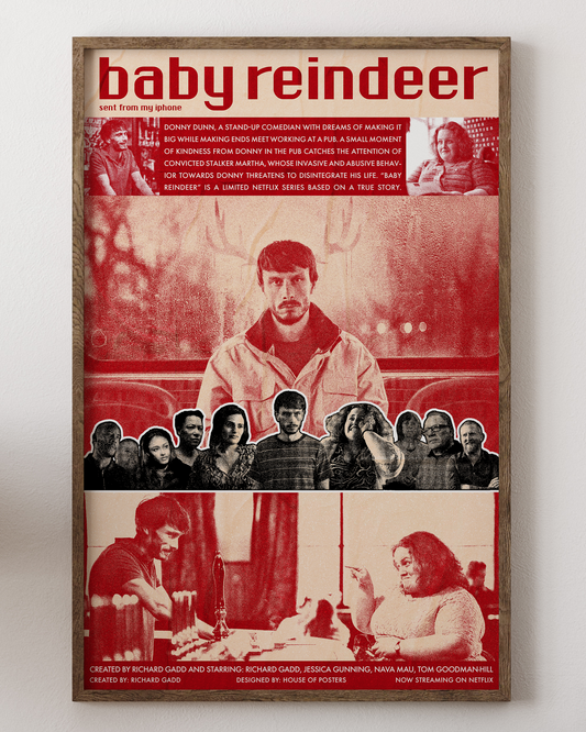 Baby Reindeer poster with emotional stalker drama, series art, from House of Posters.