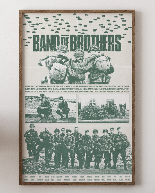 Band of Brothers poster with WWII soldiers, epic war art, from House of Posters.