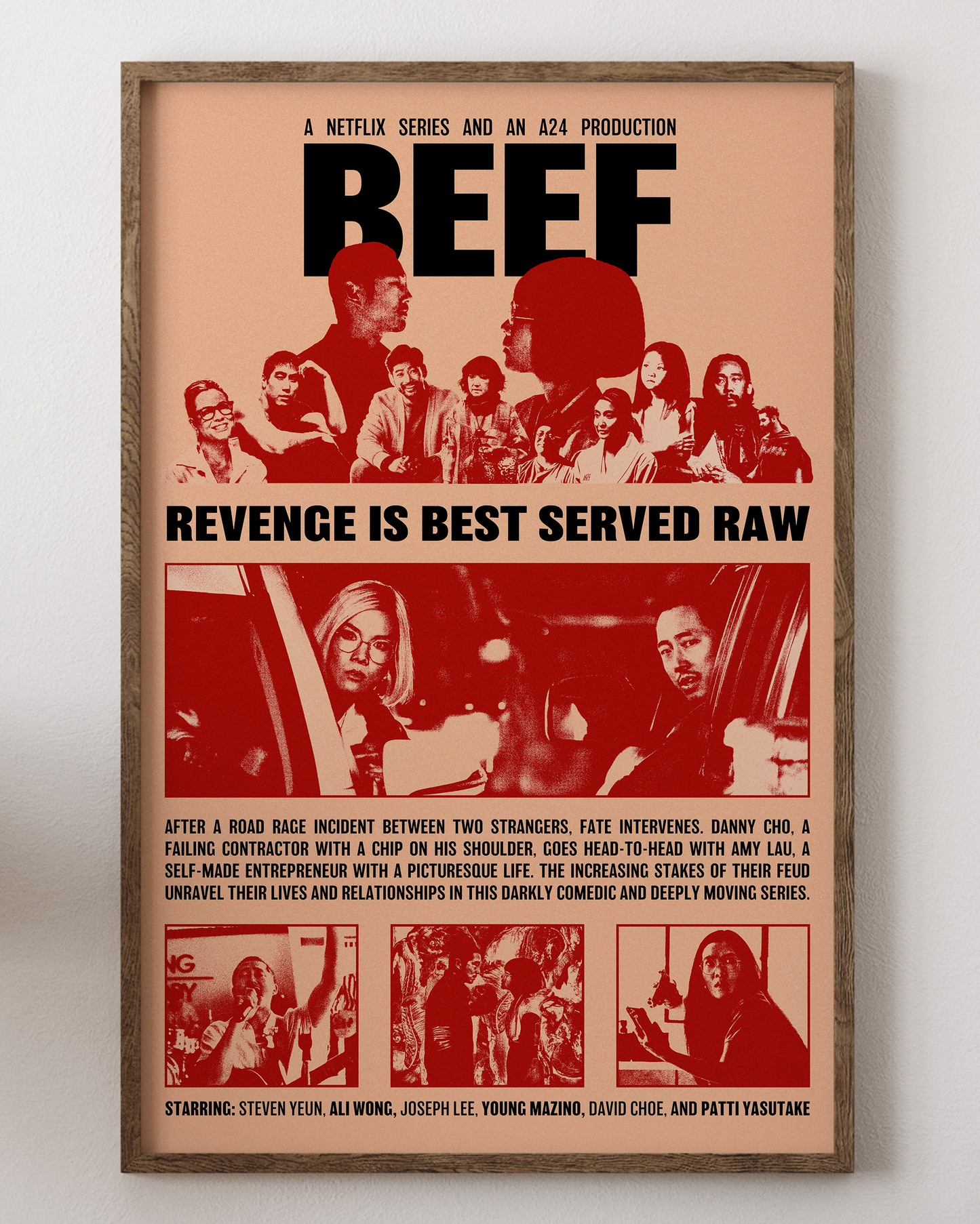 Beef poster with Ali Wong and Steven Yeun, dramatic series art, from House of Posters.