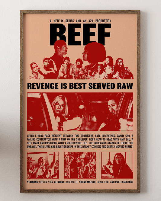 Beef poster with Ali Wong and Steven Yeun, dramatic series art, from House of Posters.
