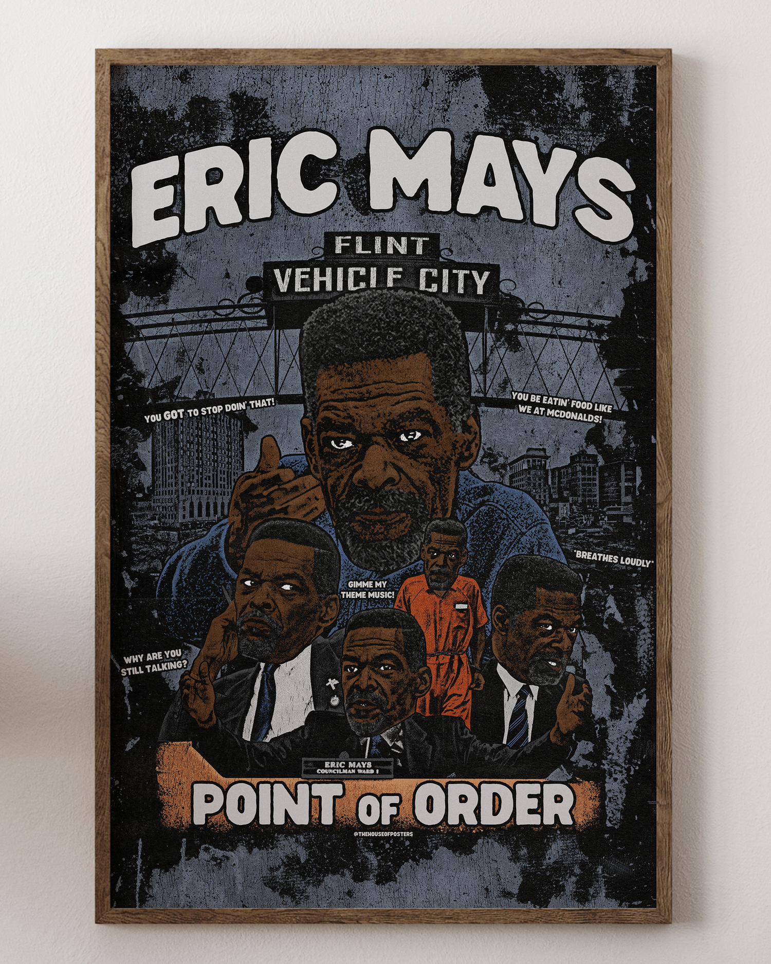 Eric Mays poster, Flint City Council poster, Eric Mays print, Flint water crisis poster, political activist poster, urban decor poster, Eric Mays wall art, outspoken politician poster, Flint Michigan poster, activist wall decor, Eric Mays portrait print, inspirational leader poster, Point of Order poster, Black activist poster, Eric Mays memorial poster