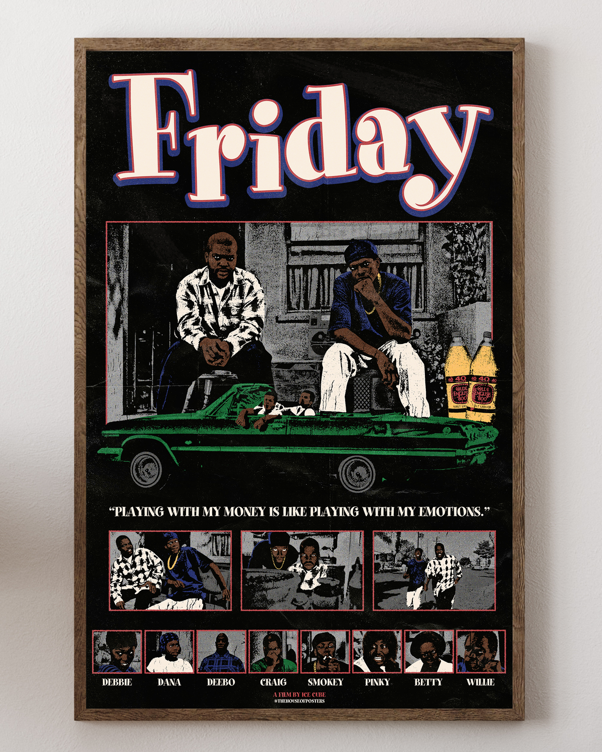 Friday poster with Ice Cube and Chris Tucker, comedic retro art, from House of Posters.