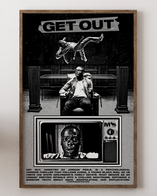 Get Out poster with Daniel Kaluuya, eerie hypnosis art, from House of Posters.