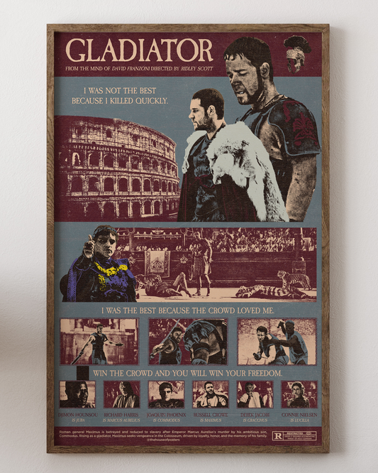 Gladiator poster with Russell Crowe in Colosseum, epic art, from House of Posters.