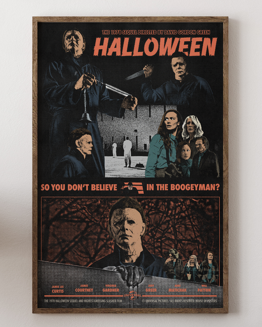 Halloween poster with Michael Myers mask, horror art, from House of Posters.