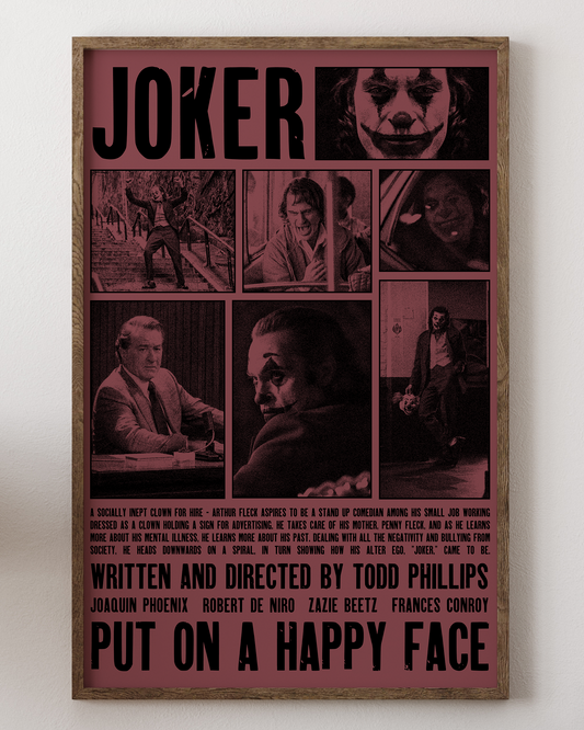Joker poster with Joaquin Phoenix, chaotic clown art, from House of Posters.