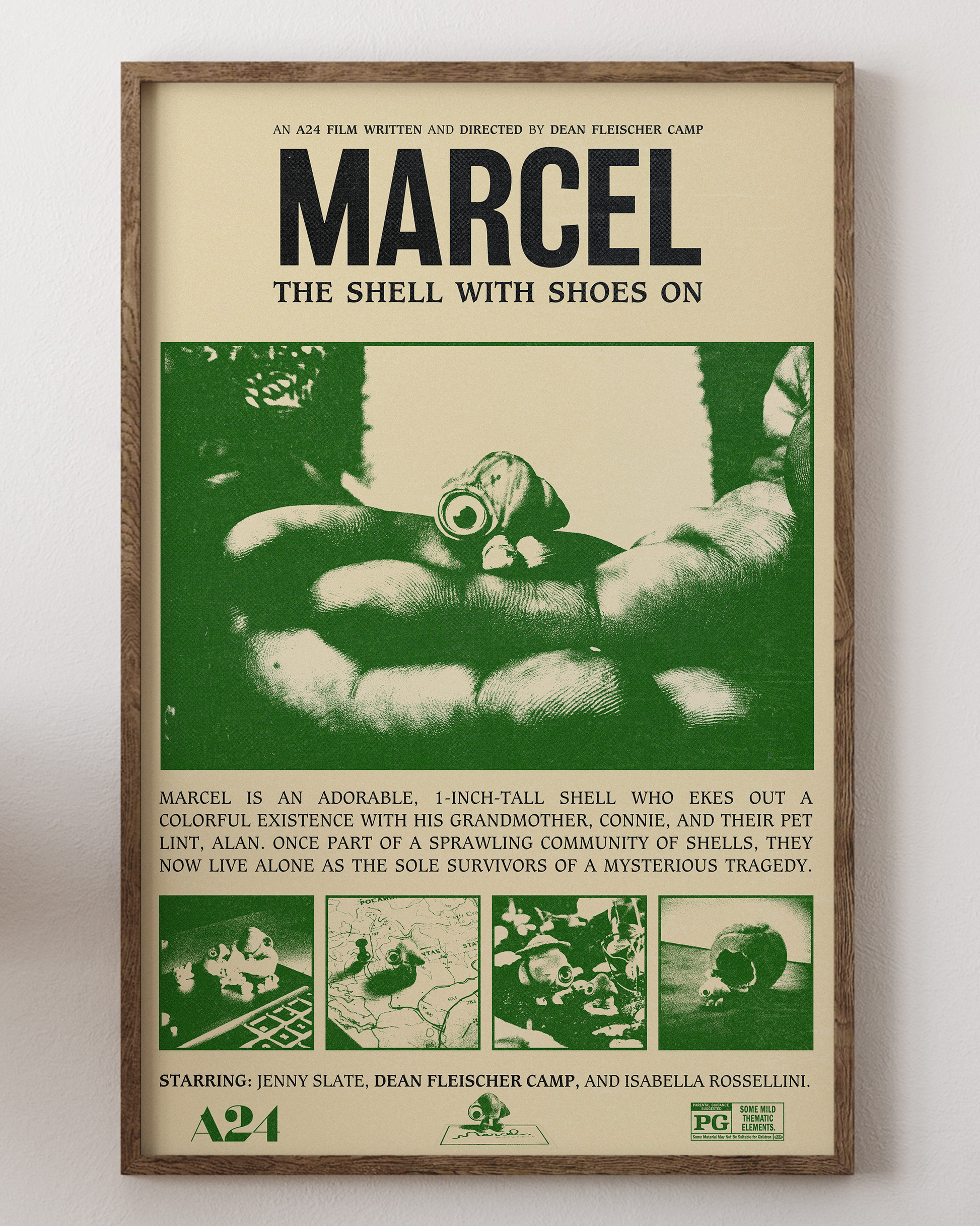 Marcel the Shell poster with tiny shell character, quirky art, from House of Posters.