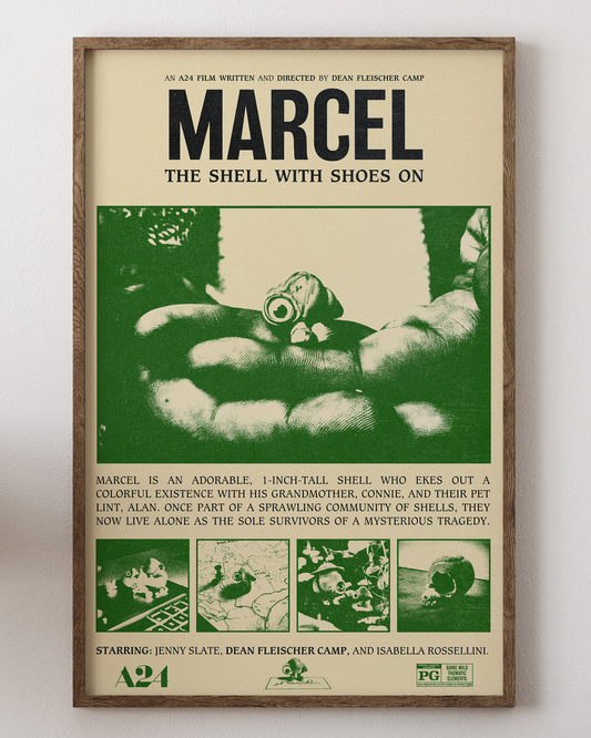 Marcel the Shell poster with tiny shell character, quirky art, from House of Posters.