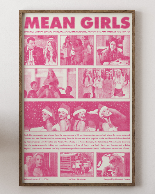 Mean Girls poster with Lindsay Lohan, pink teen comedy art, from House of Posters.