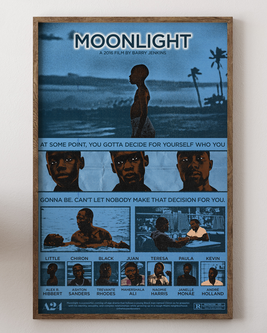 Moonlight poster with vibrant blue portrait, emotional art, from House of Posters.