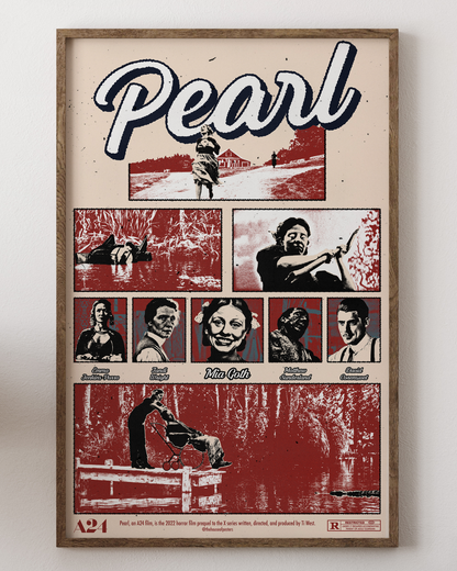 Pearl poster with Mia Goth, retro horror farm art, from House of Posters.