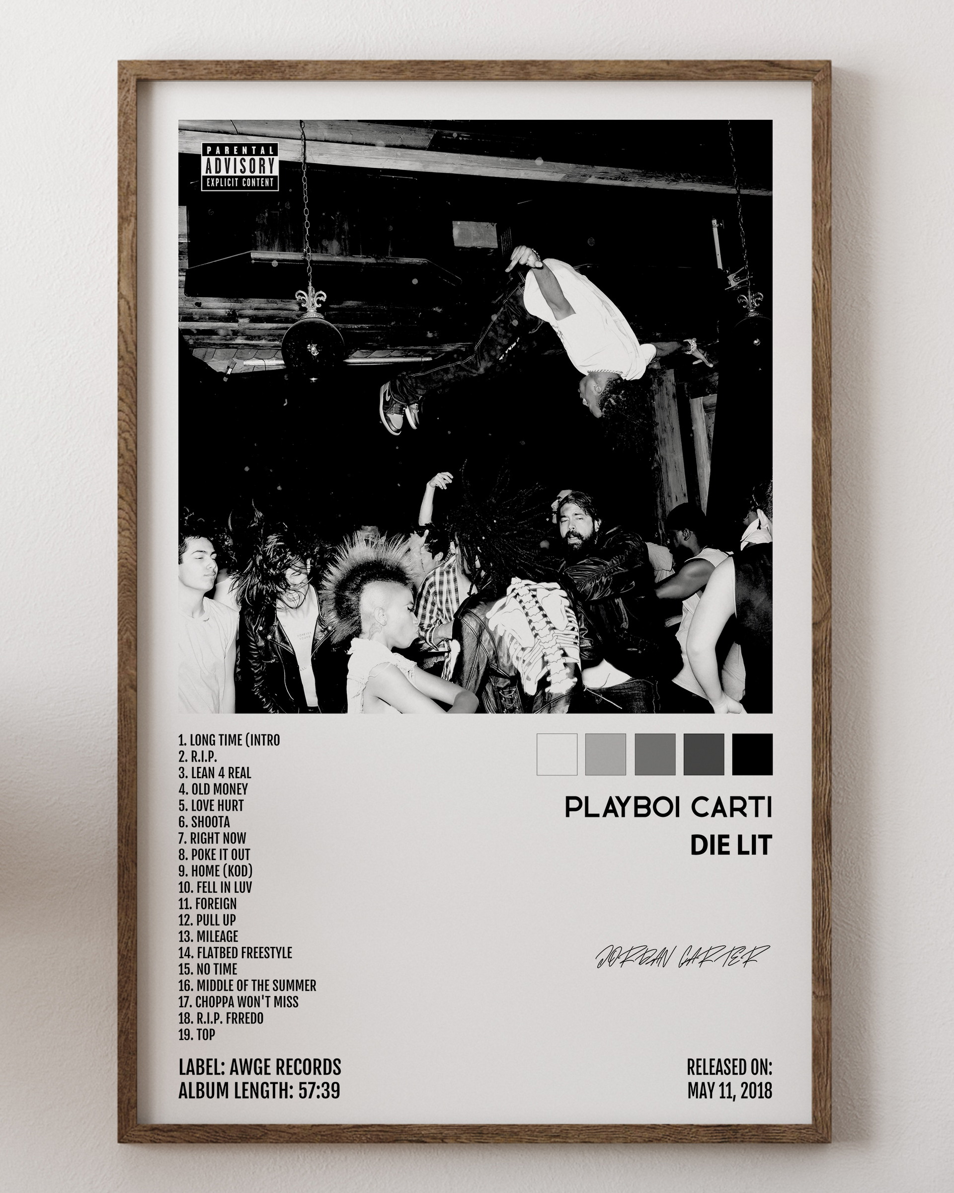 【額縁付き】 Playboi Carti / Die Lit A2ポスター Playboi Carti - Die Lit Album Poster: Black & White Wall Art