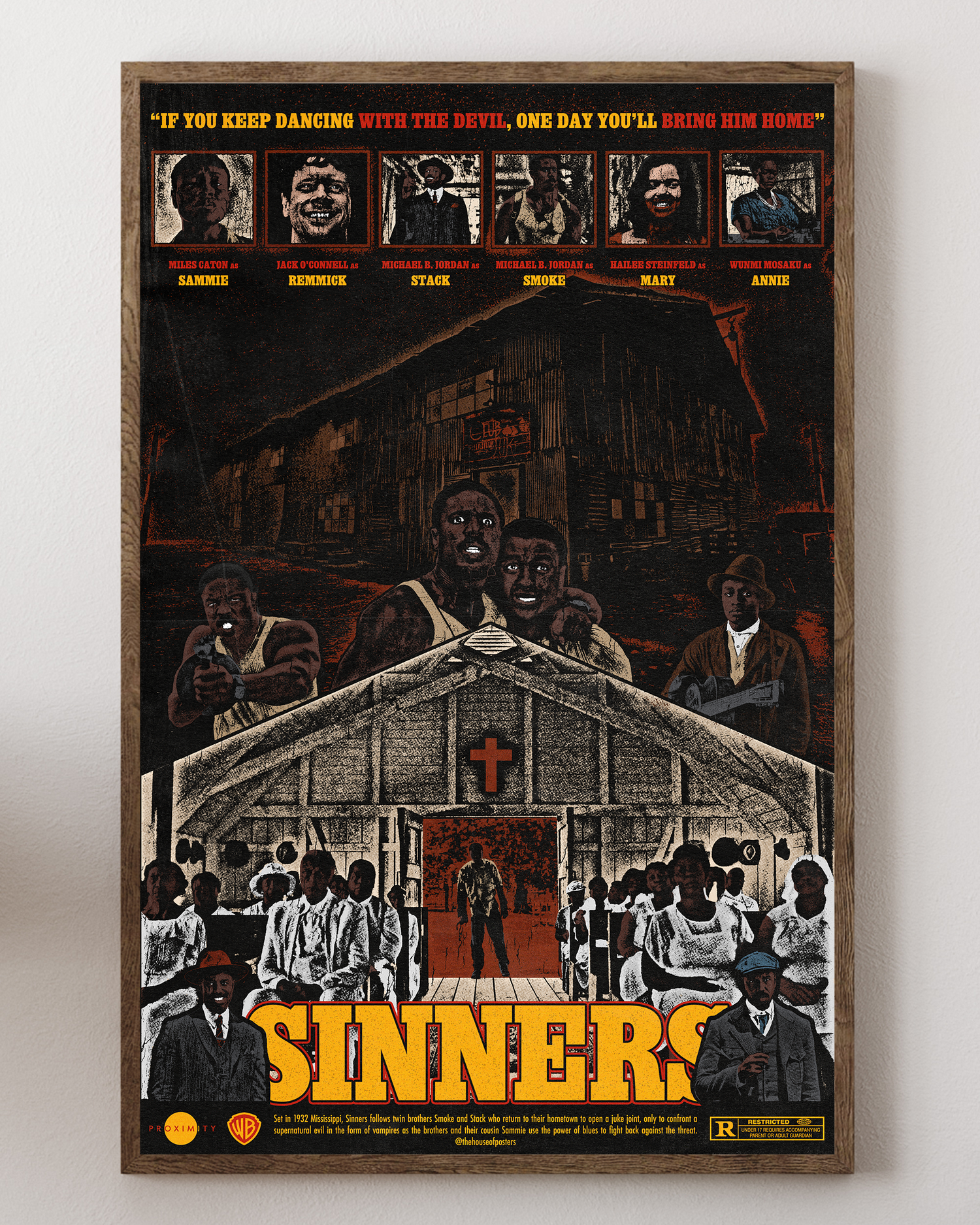 Sinners movie poster, Michael B. Jordan, 1932 Mississippi vampire horror, blues movie decor, historical horror poster, cinema art