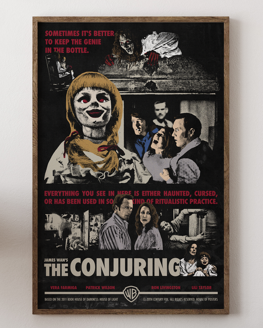 The Conjuring poster with haunted house, eerie art, from House of Posters.