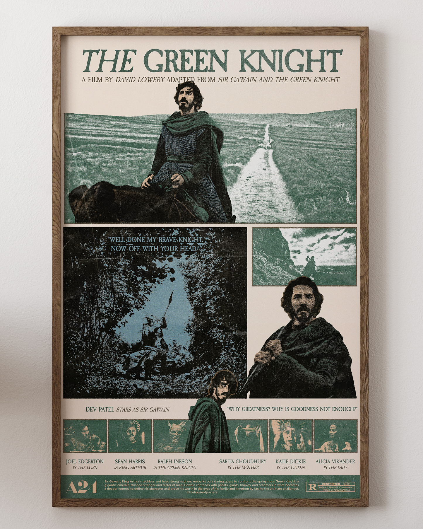 The Green Knight poster with Dev Patel, medieval fantasy art, from House of Posters.