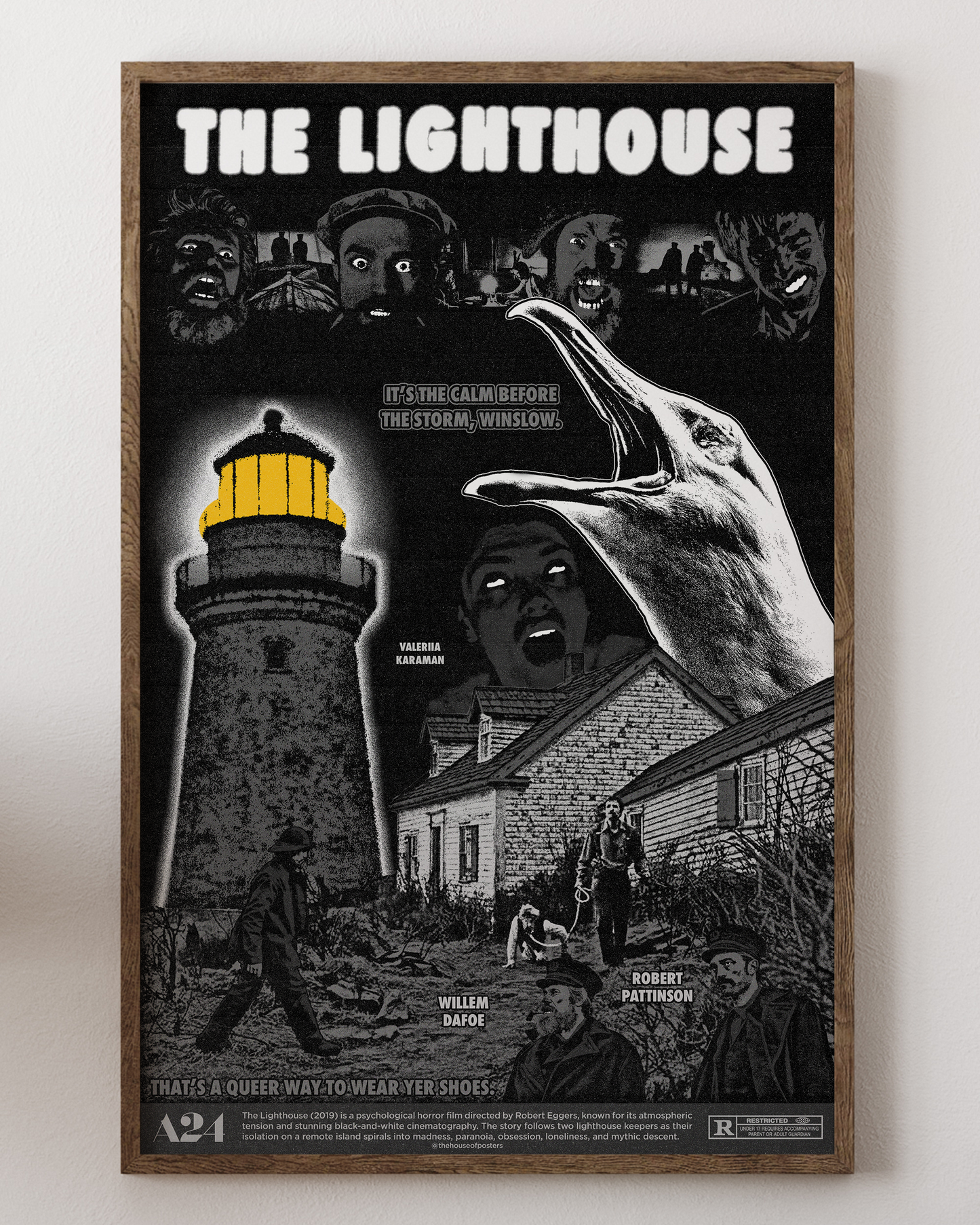 The Lighthouse poster with Willem Dafoe, eerie seaside art, from House of Posters.