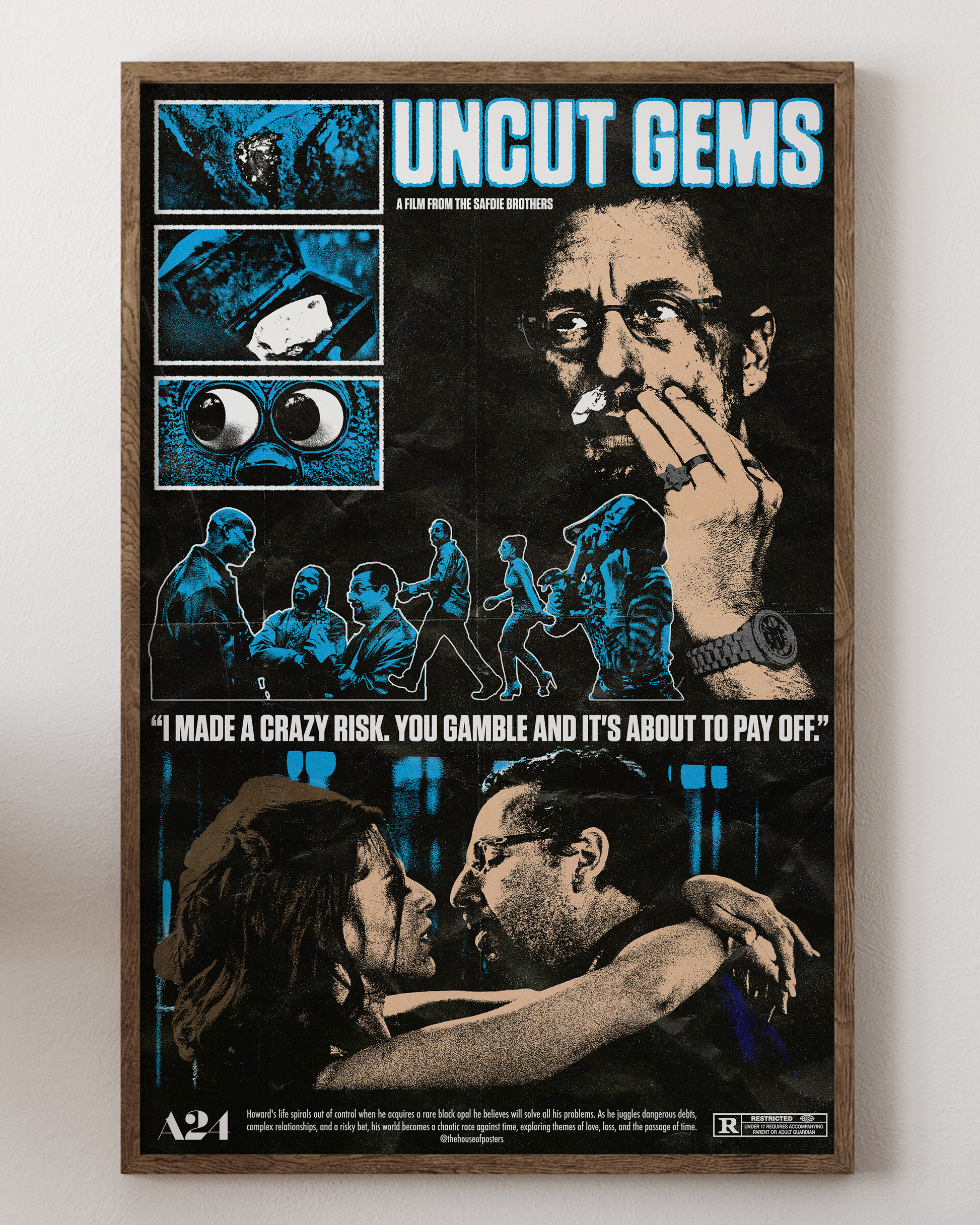 Uncut Gems poster with Adam Sandler, chaotic diamond art, from House of Posters.