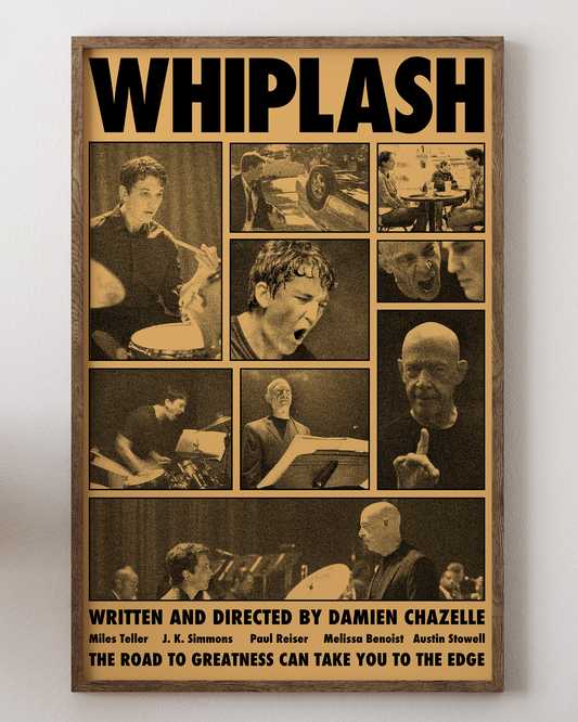Whiplash poster with Miles Teller, intense drumming art, from House of Posters.